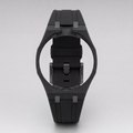 POPSTRAP Black silicone strap, lifestyle shot on wrist — made in France for the 40mm Swiss pocket-watch head