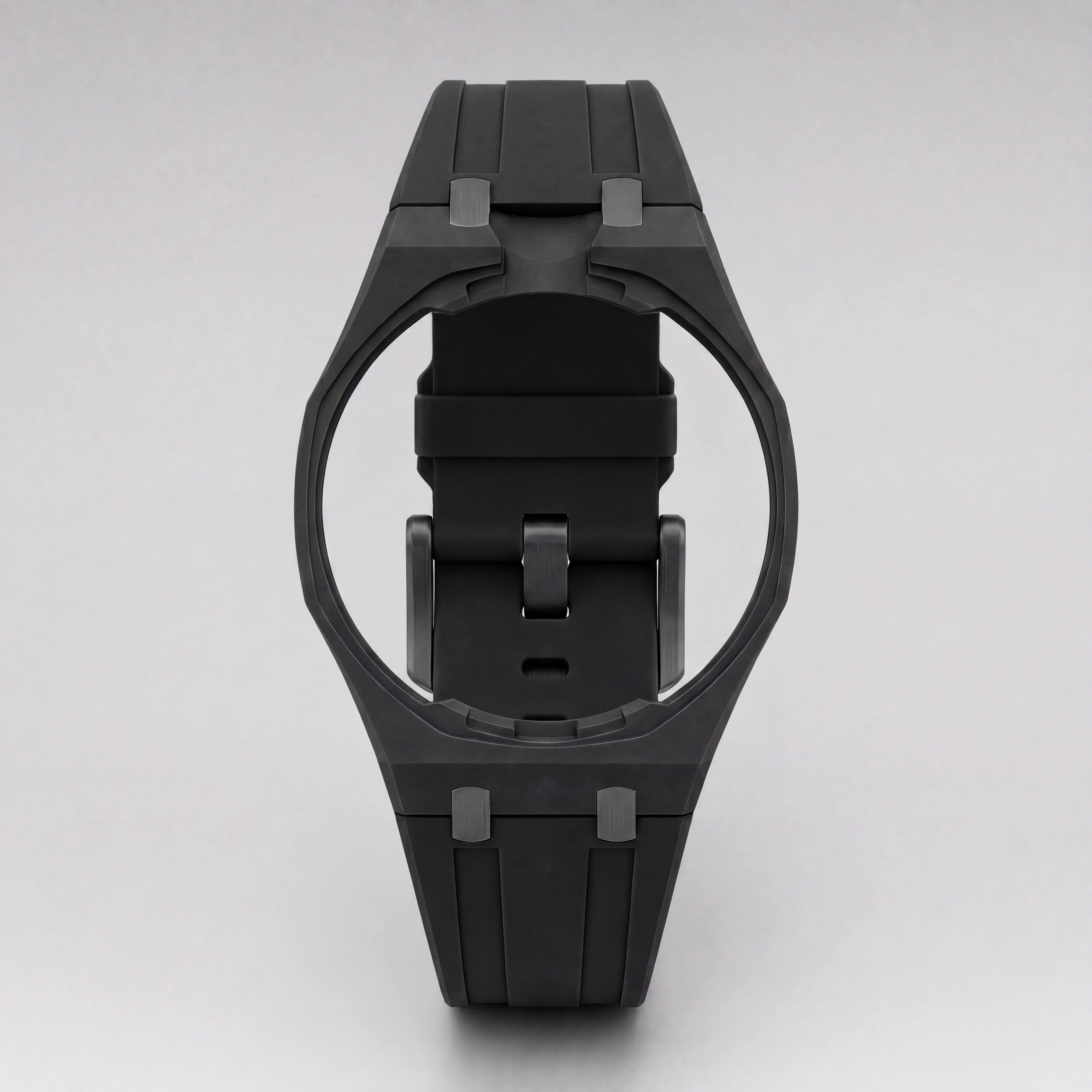 POPSTRAP Black silicone strap, lifestyle shot on wrist — made in France for the 40mm Swiss pocket-watch head