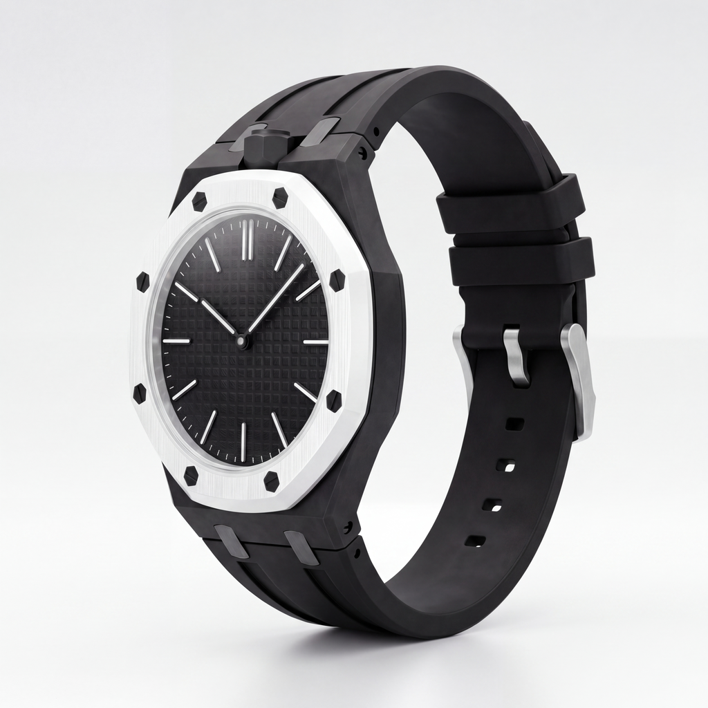 POPSTRAP Black cage strap detail view — premium silicone, designed and manufactured in France