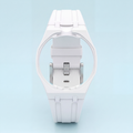 POPSTRAP White silicone strap on wrist — clean colorway, lightweight cage geometry